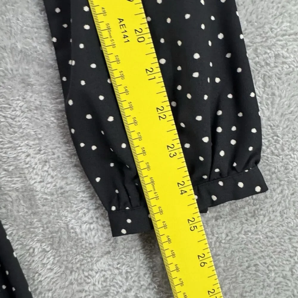 Uniqlo Dress M Black Polka Dots Babydoll V-Neck Ballon Sleeve Knee Length Pocket